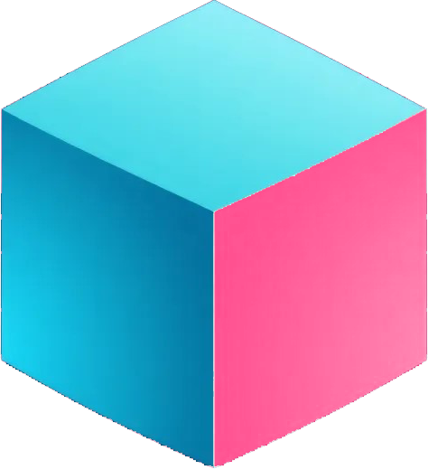 Minimal 3D cube logo with cyan and white colors, simple geometric shape with subtle shading to show depth